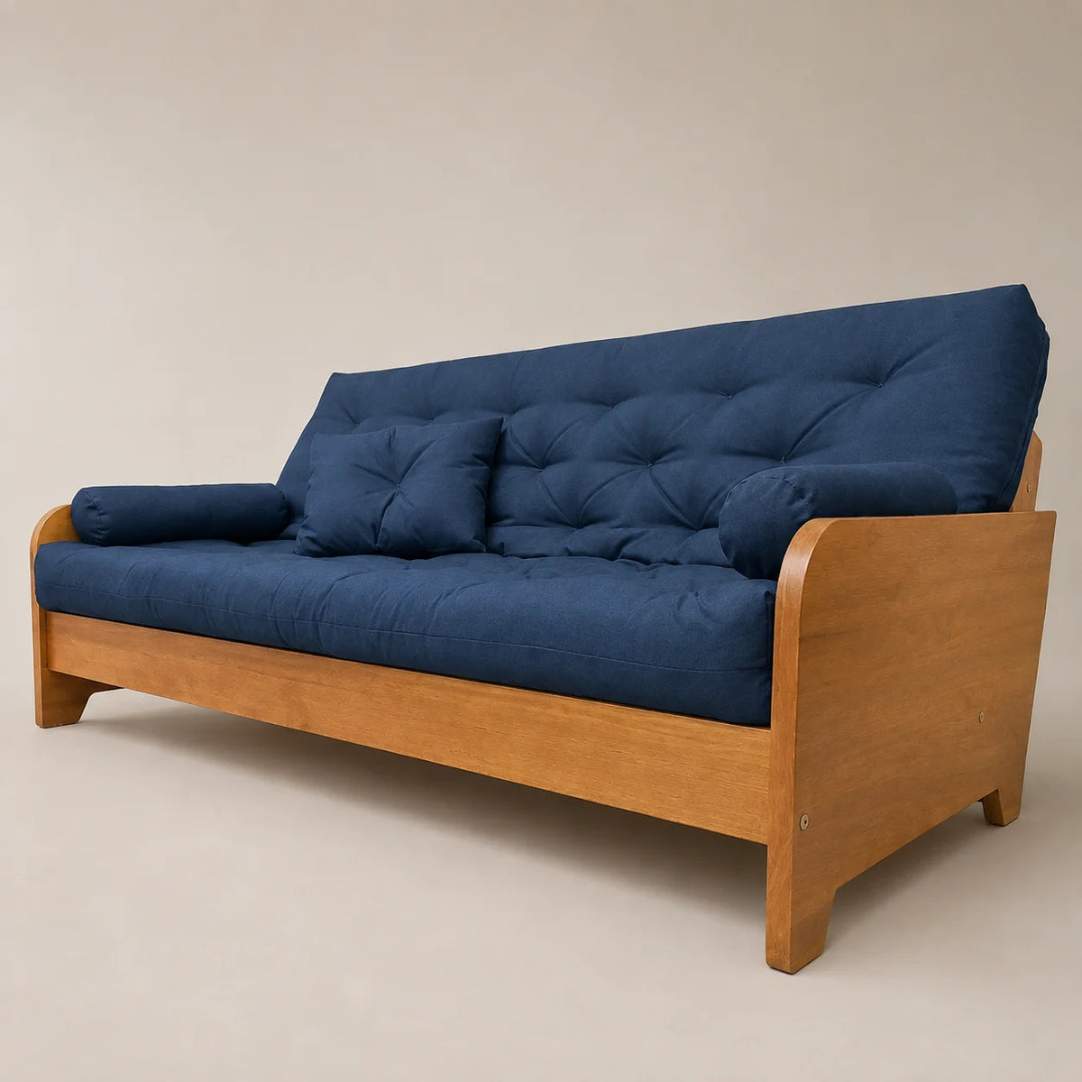 Sofá Cama Casal Futon Paris New II Acquablock em Madeira Maciça Mel - Cor Azul Royal