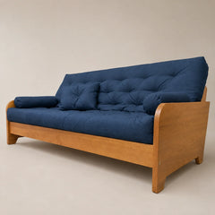 Sofá Cama Casal Futon Paris New II D33 Acquablock em Madeira Maciça Mel  - Cor Azul Royal