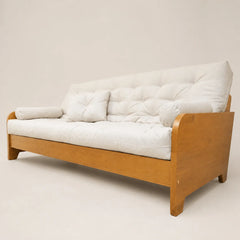 Sofá Cama Casal Futon Paris New II Acquablock em Madeira Maciça Mel - Cor Branco Off