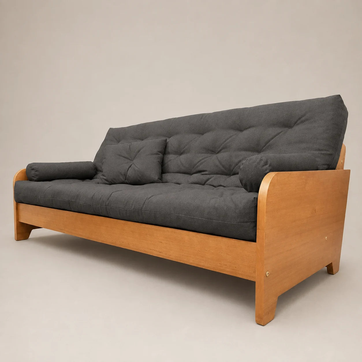 Sof� Cama Casal Futon Paris New II D33 Acquablock em Madeira Maci�a Mel  - Cor Chumbo