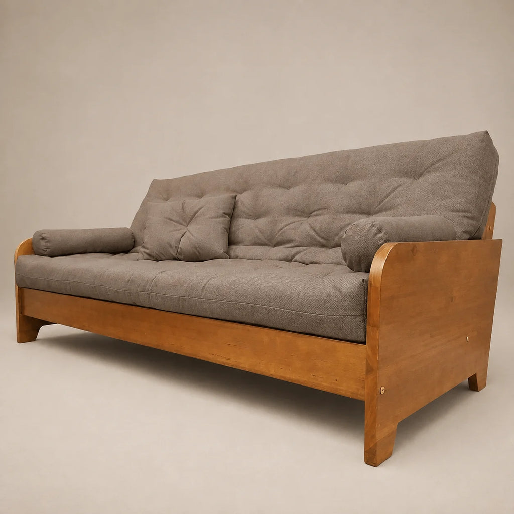 Sof� Cama Casal Futon Paris New II D33 Acquablock em Madeira Maci�a Mel  - Cor Fendi
