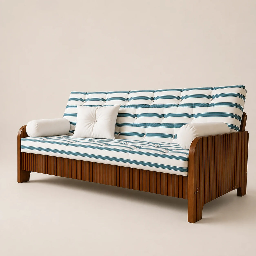Sof� Cama Casal Futon Paris New II Ripado Acquablock em Madeira Maci�a Imbuia - Cor Listrado