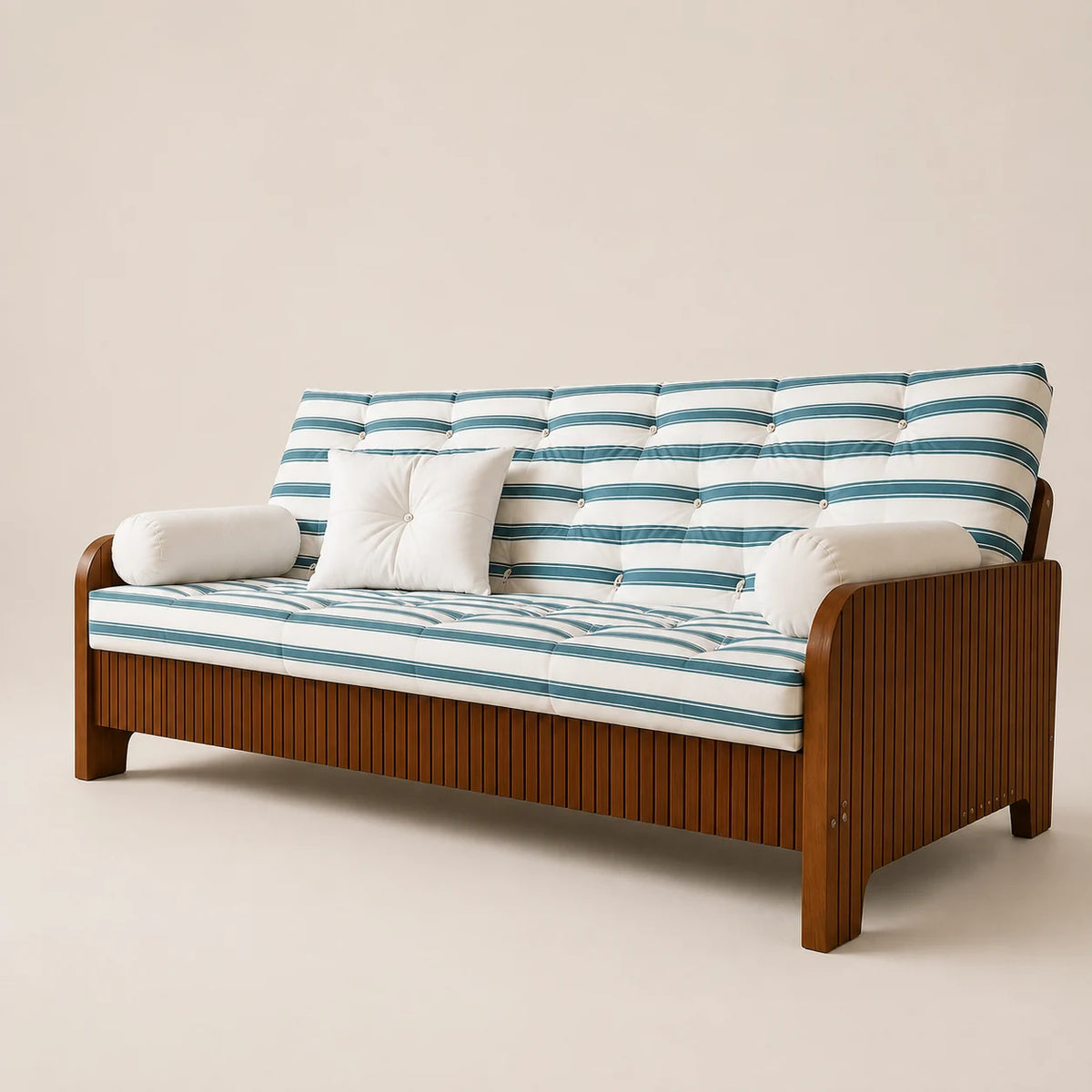 Sof� Cama Casal Futon Paris New II Ripado Acquablock em Madeira Maci�a Imbuia - Cor Listrado
