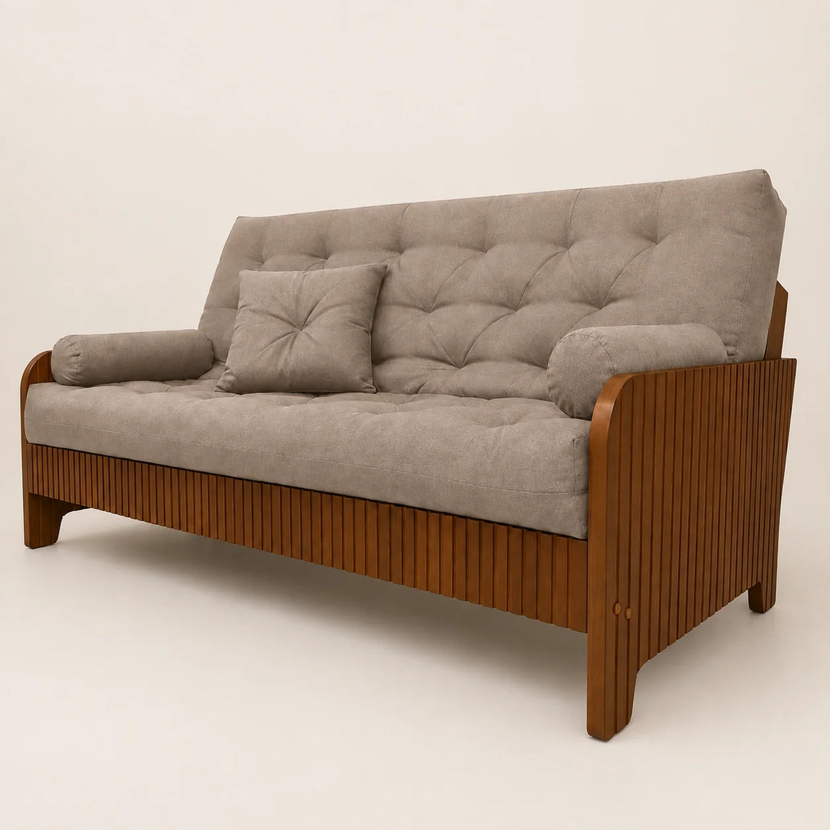 Sof� De Madeira Nobre Ripado Mel Futon New Paris D33 - Tecido Acquablock Cor fendi
