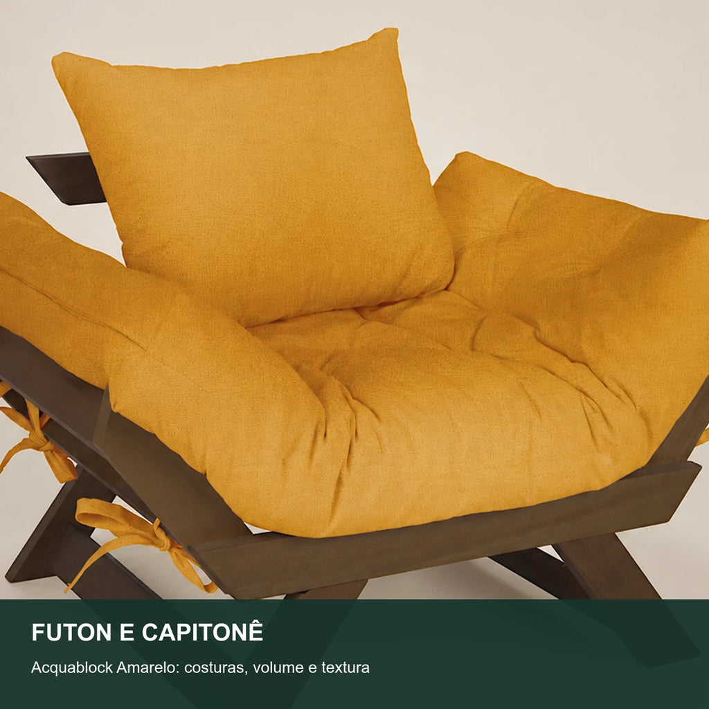 Poltrona Jap�o Acquablock Madeira Nobre Imbuia - Amarelo - detalhe-capitone