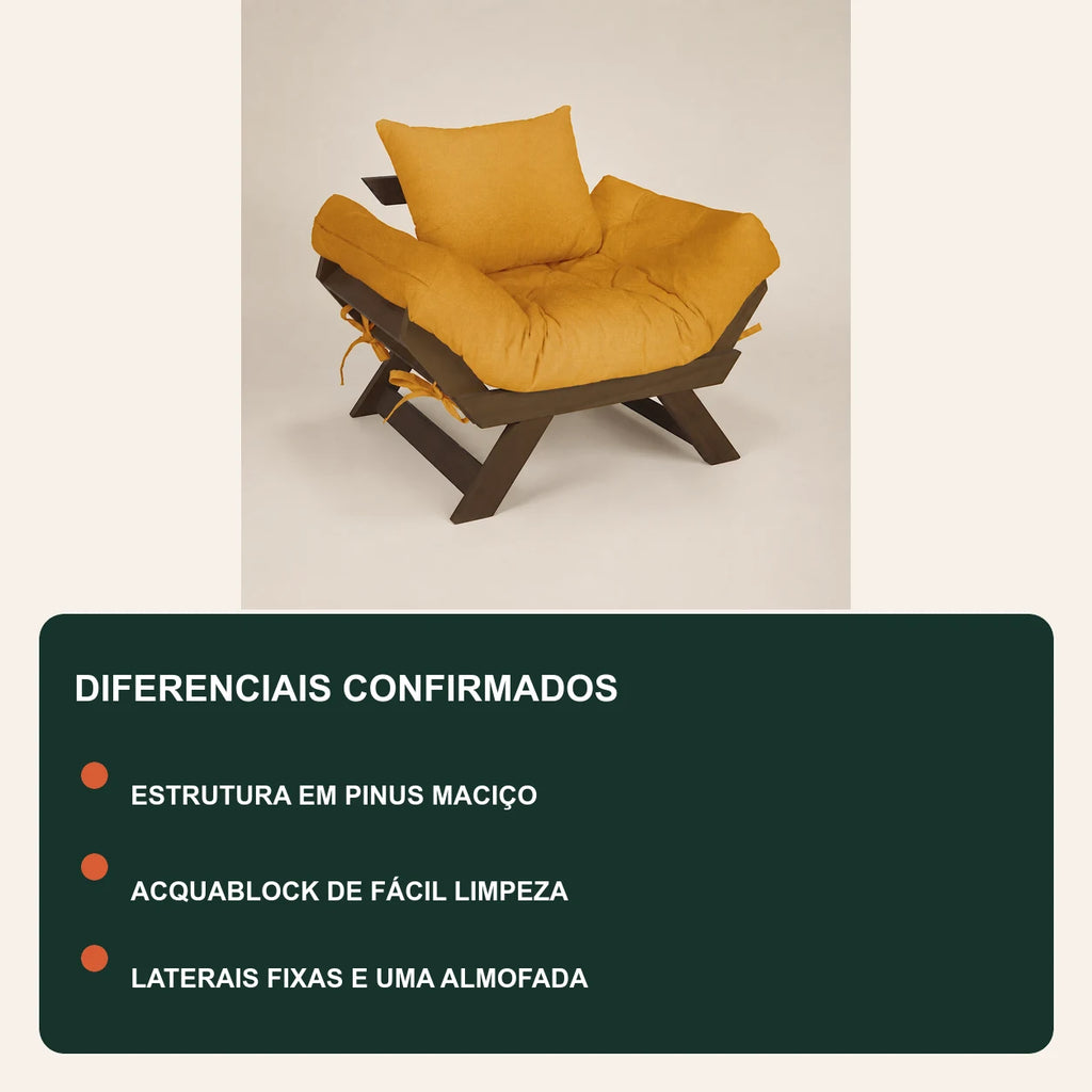 Poltrona Jap�o Acquablock Madeira Pinus Imbuia - Amarelo - diferenciais