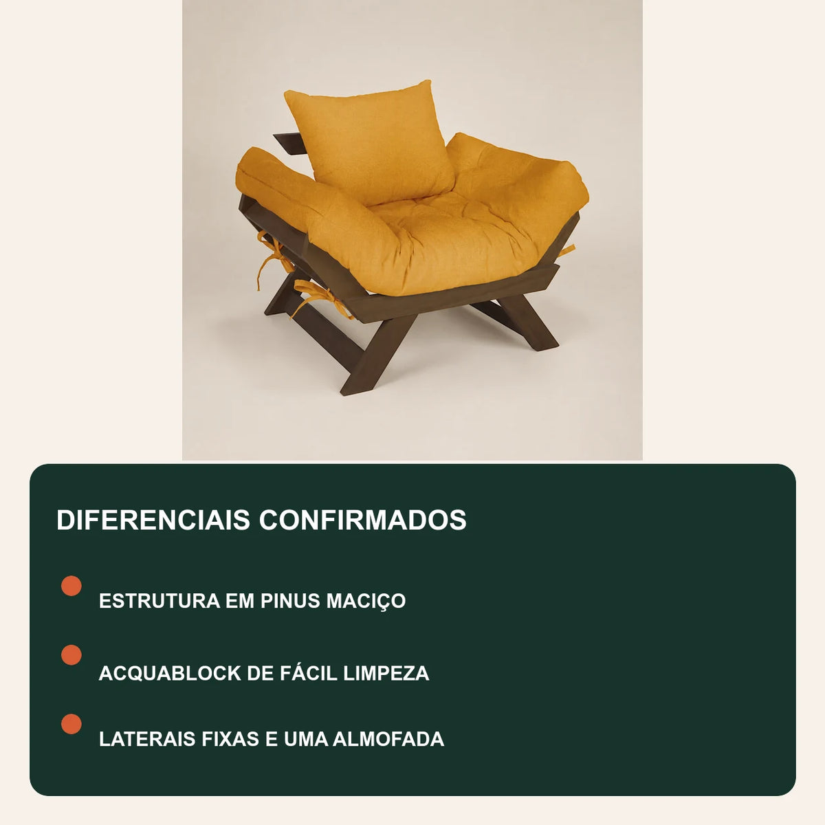 Poltrona Jap�o Acquablock Madeira Pinus Imbuia - Amarelo - diferenciais