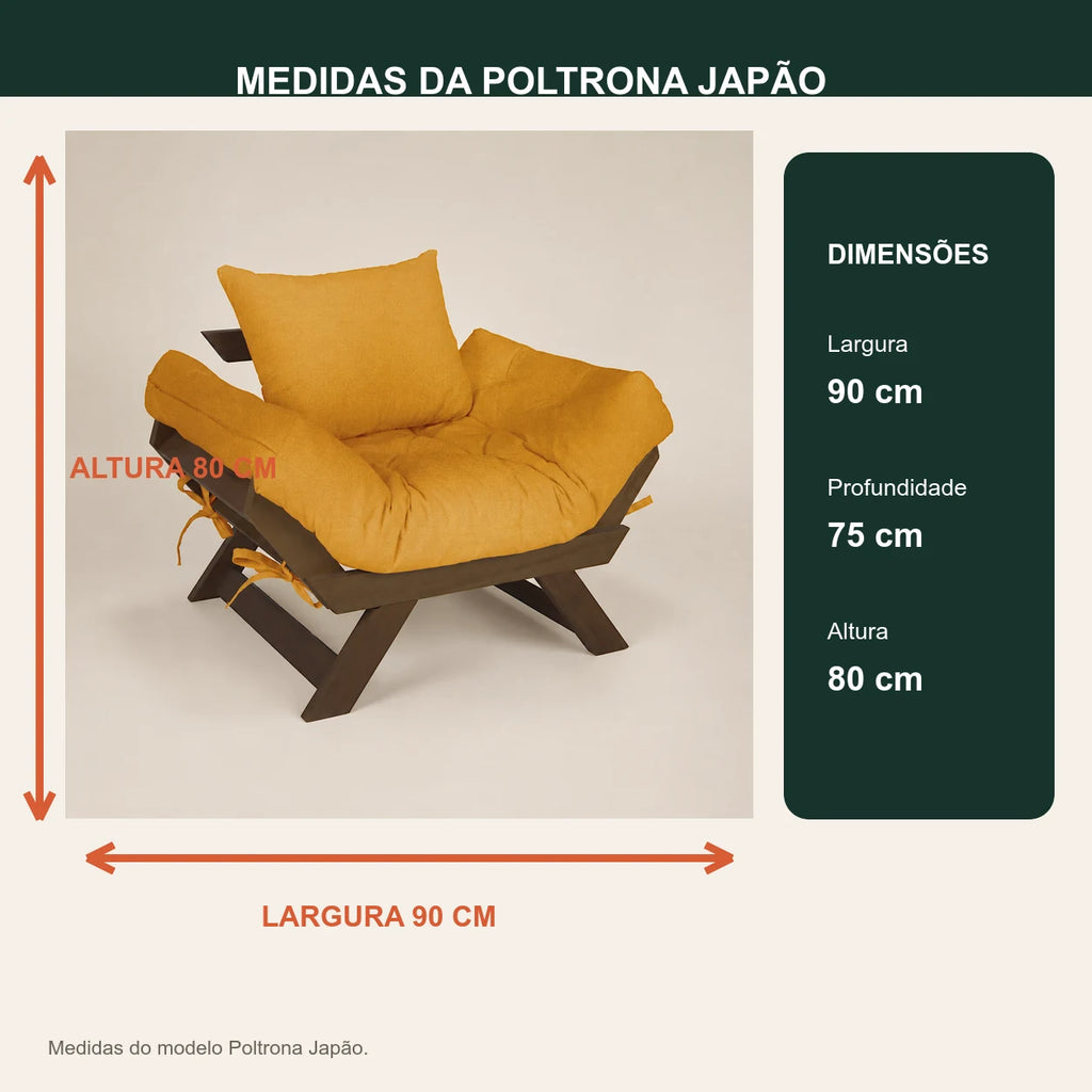 Poltrona Jap�o Acquablock Madeira Pinus Imbuia - Amarelo - medidas