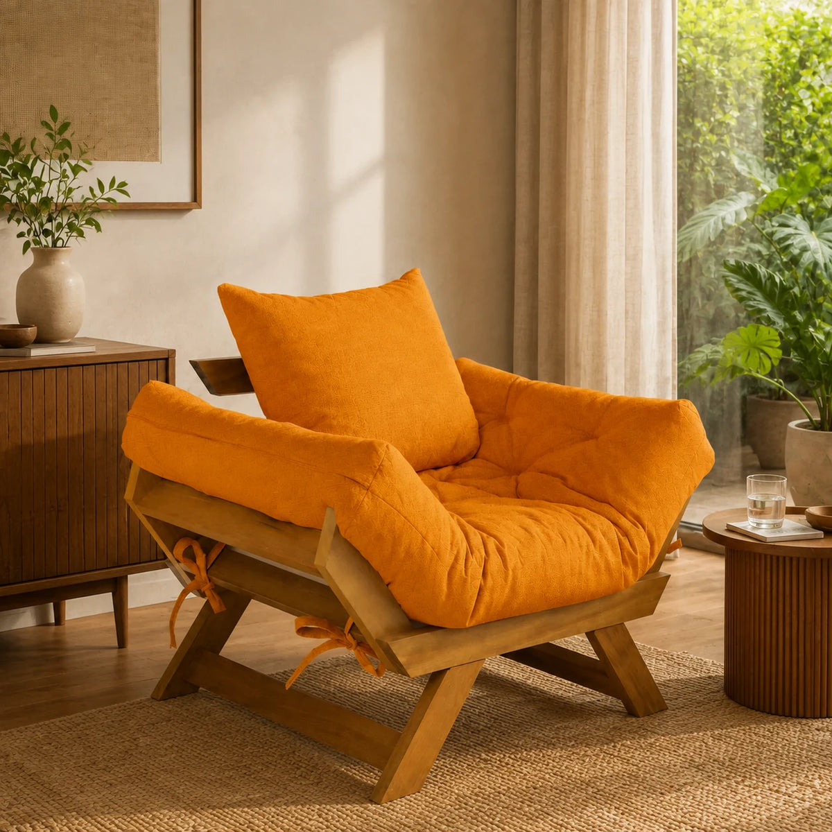 Poltrona Jap�o Acquablock Madeira Pinus Mel - Amarelo - ambientada