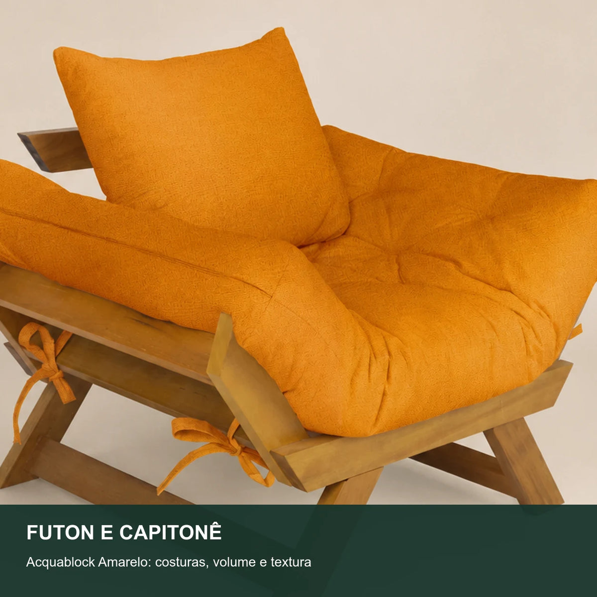 Poltrona Jap�o Acquablock Madeira Pinus Mel - Amarelo - detalhe-capitone