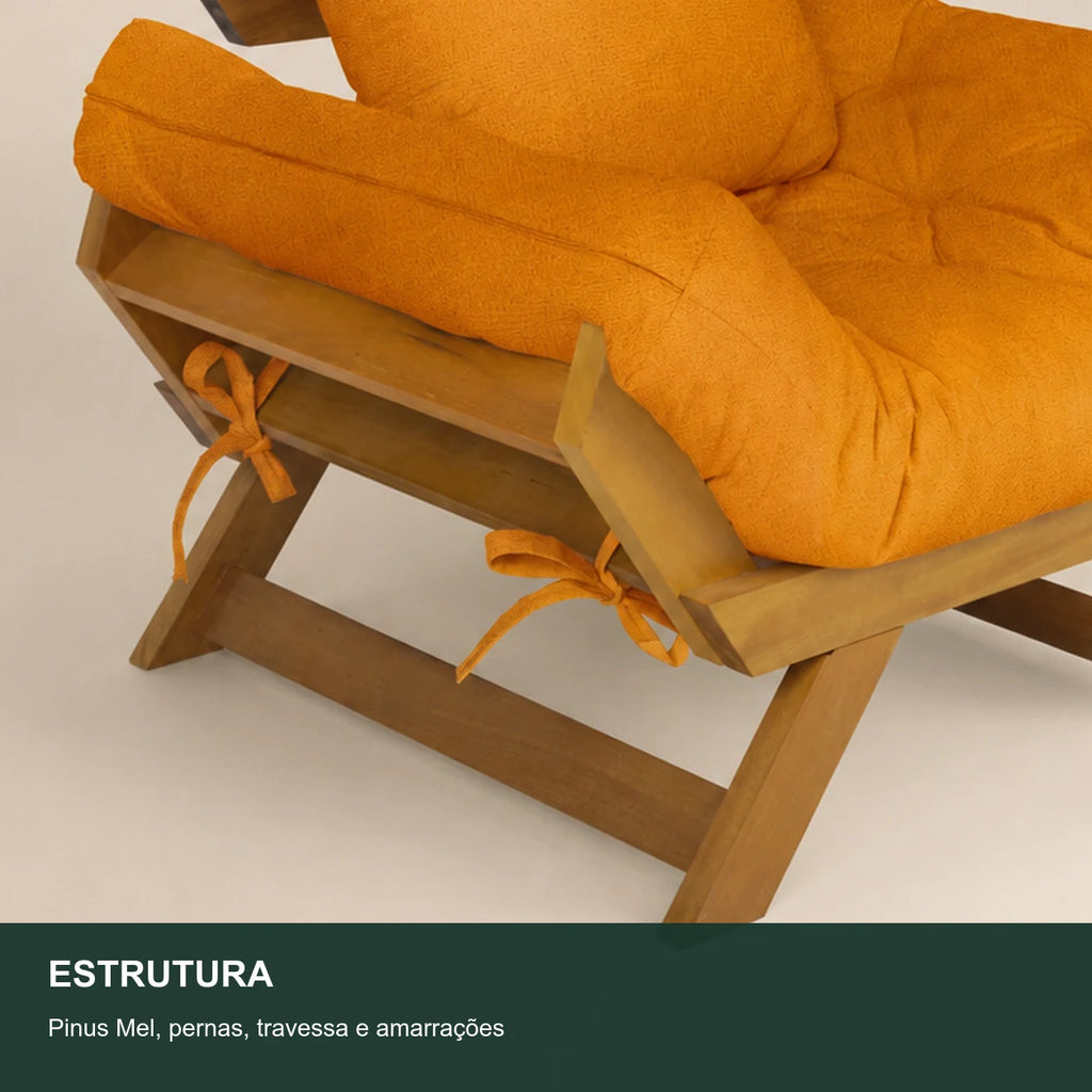 Poltrona Jap�o Acquablock Madeira Pinus Mel - Amarelo - detalhe-estrutura