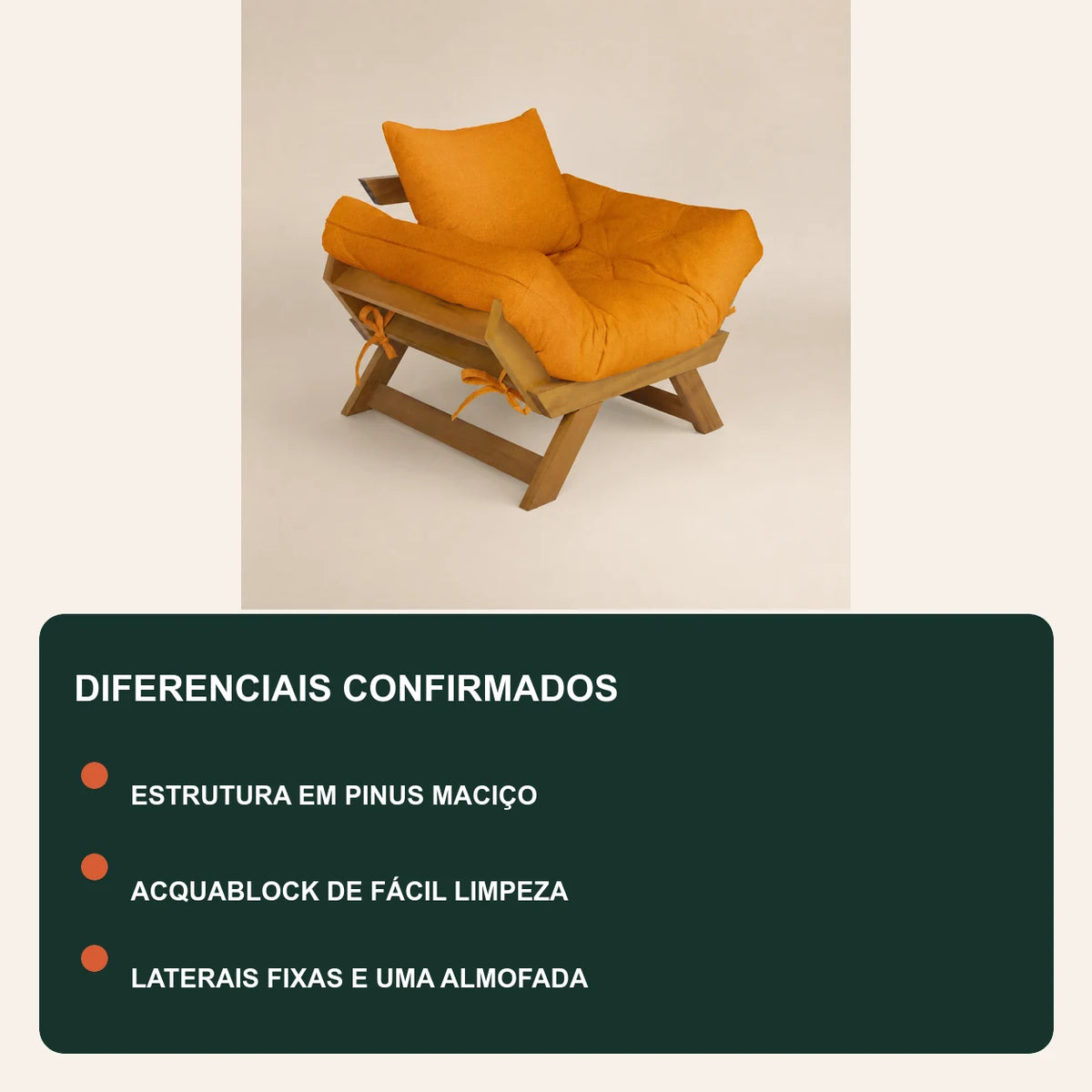 Poltrona Jap�o Acquablock Madeira Pinus Mel - Amarelo - diferenciais