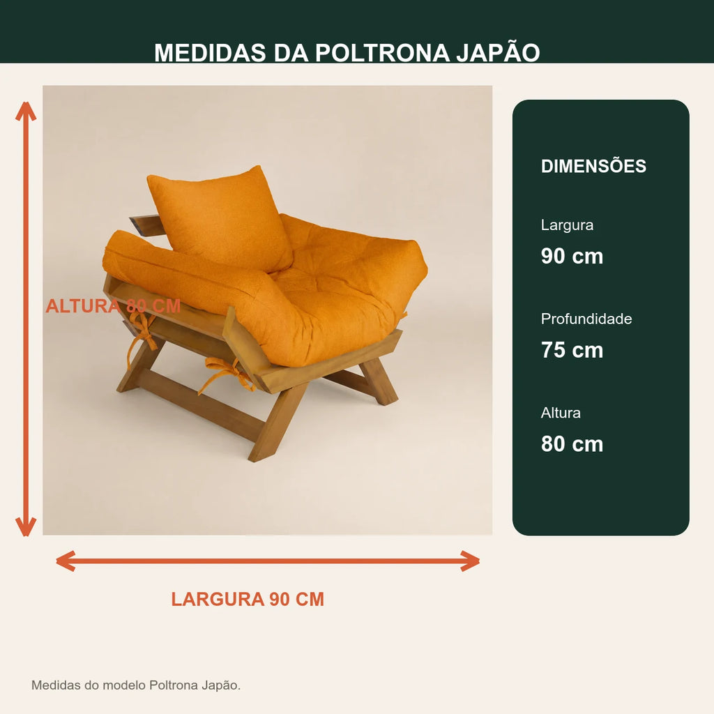 Poltrona Jap�o Acquablock Madeira Pinus Mel - Amarelo - medidas