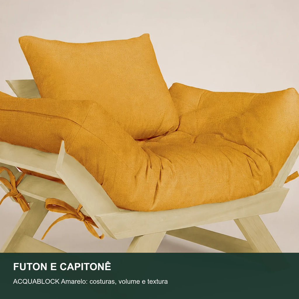 Poltrona Jap�o Acquablock Madeira Pinus Sem Pintura - Amarelo - detalhe-capitone