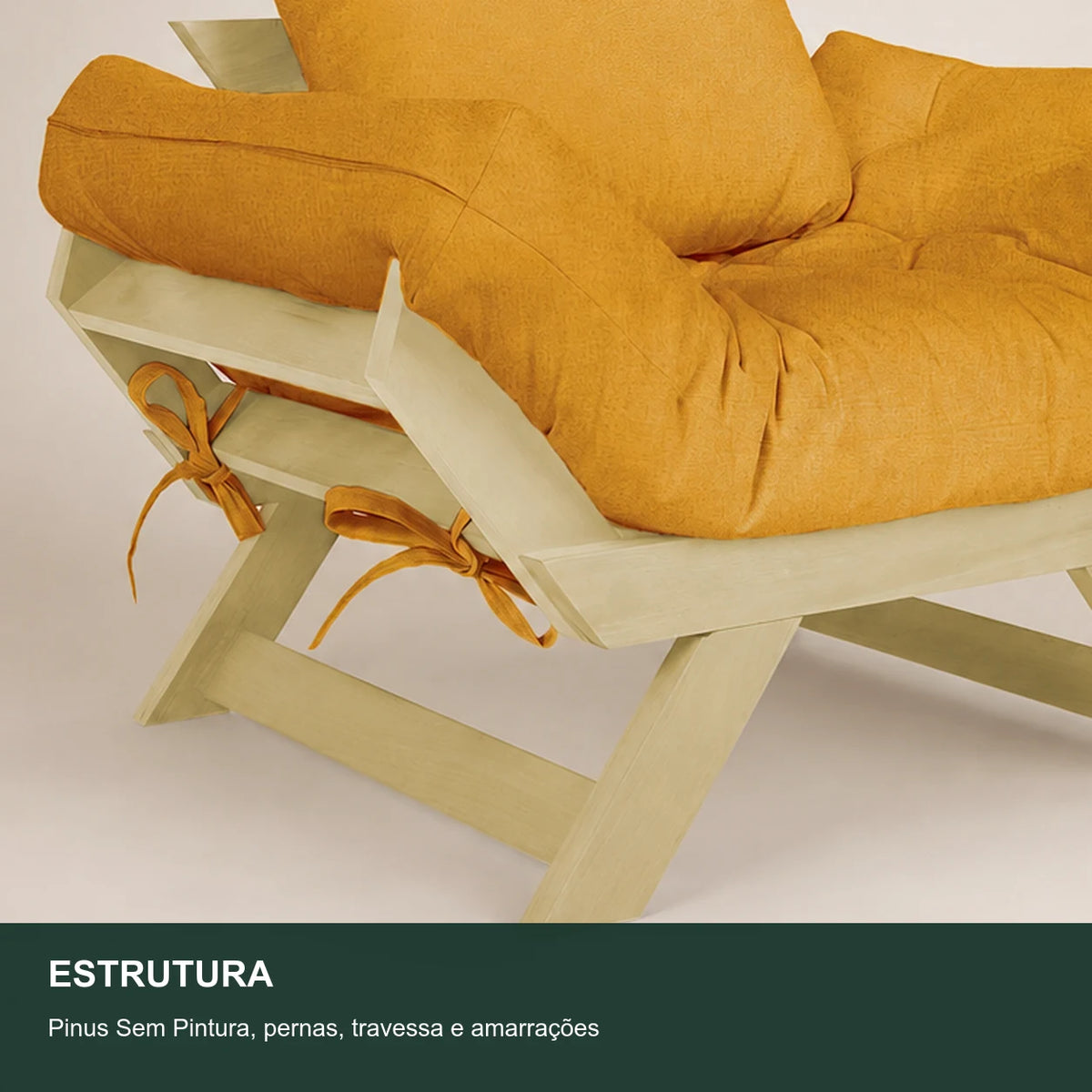 Poltrona Jap�o Acquablock Madeira Pinus Sem Pintura - Amarelo - detalhe-estrutura