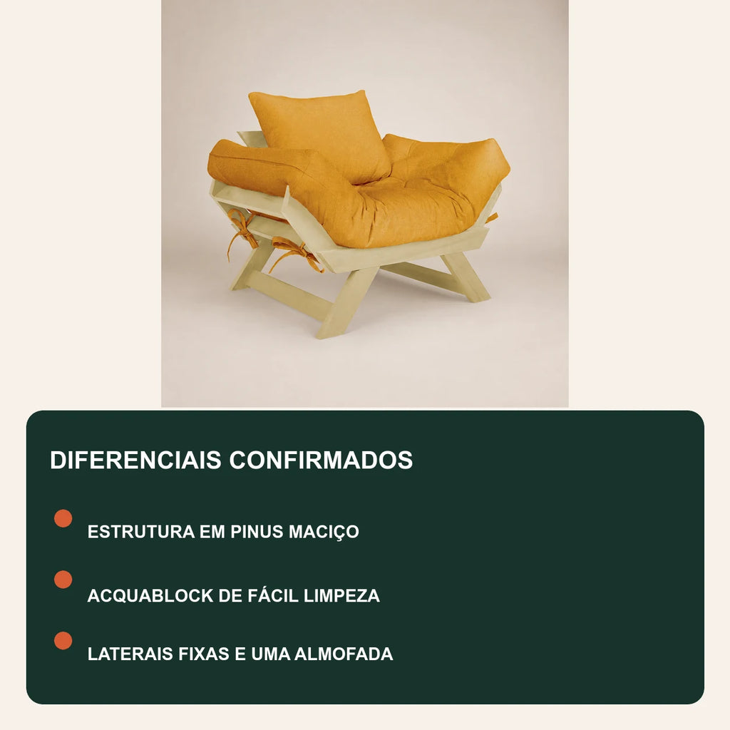 Poltrona Jap�o Acquablock Madeira Pinus Sem Pintura - Amarelo - diferenciais