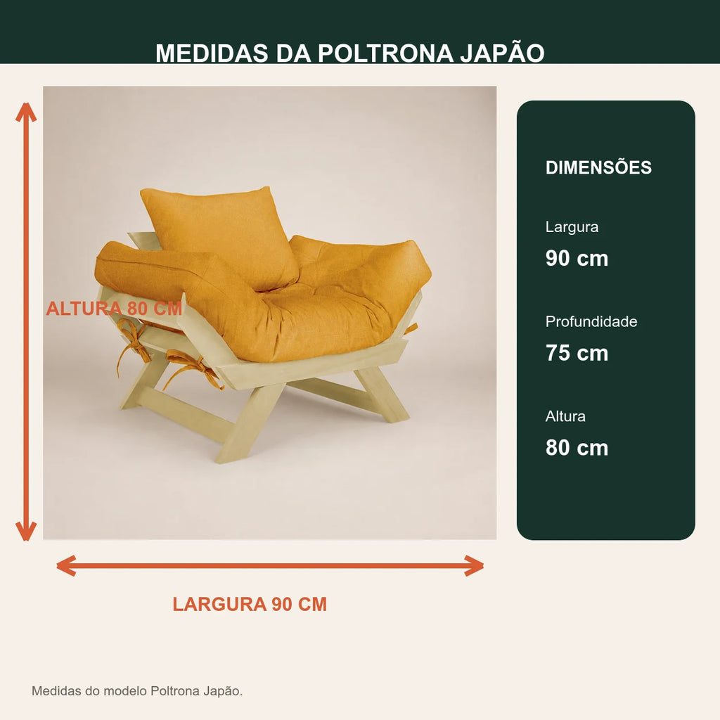 Poltrona Jap�o Acquablock Madeira Pinus Sem Pintura - Amarelo - medidas