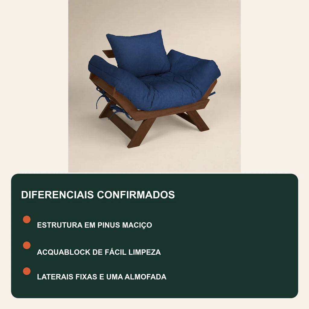 Poltrona Jap�o Acquablock Madeira Nobre Imbuia - Azul Royal - diferenciais