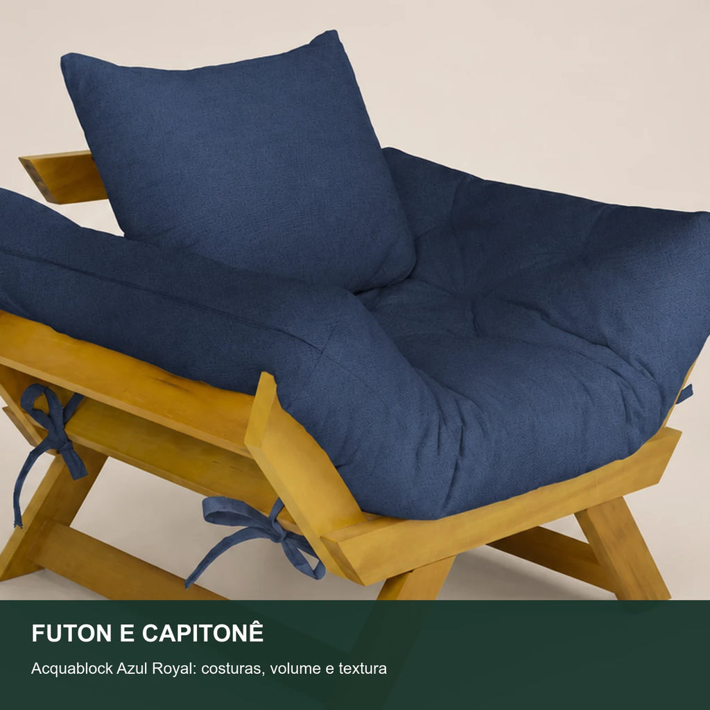 Poltrona Jap�o Acquablock Madeira Nobre Mel - Azul Royal - detalhe-capitone