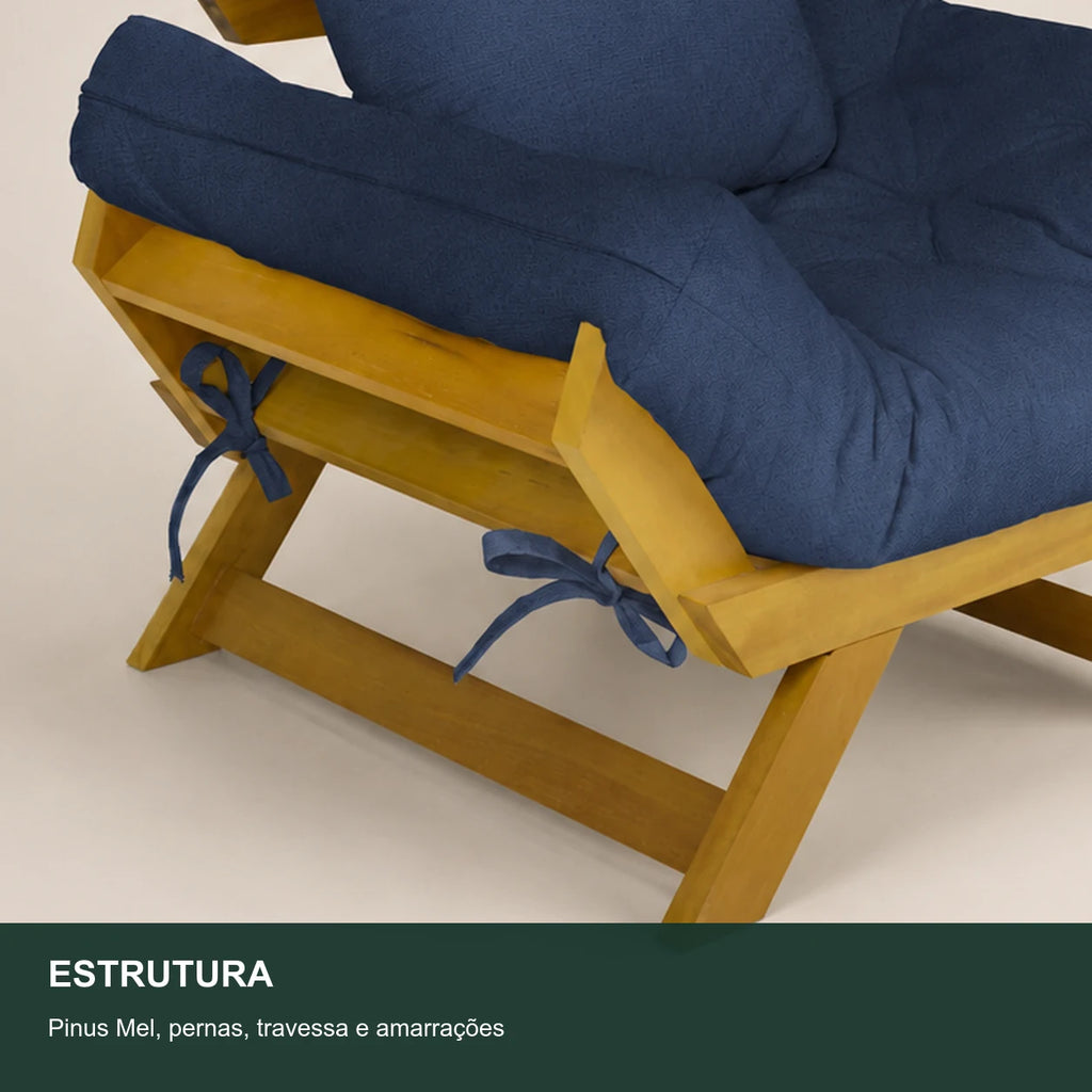 Poltrona Jap�o Acquablock Madeira Pinus Mel - Azul Royal - detalhe-estrutura