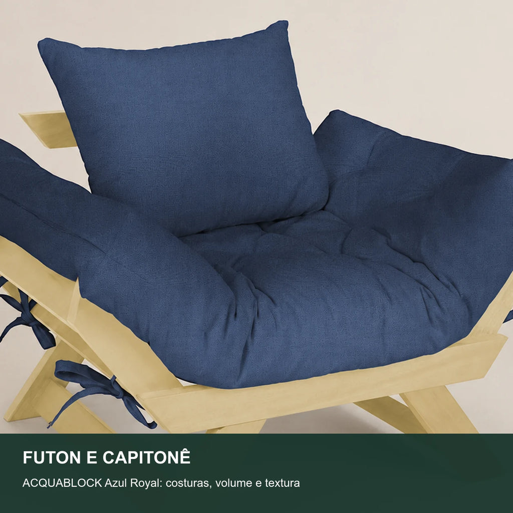 Poltrona Jap�o Acquablock Madeira Pinus Sem Pintura - Azul Royal - detalhe-capitone