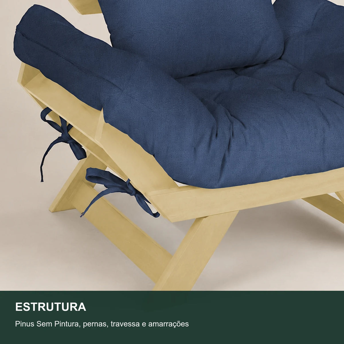 Poltrona Jap�o Acquablock Madeira Pinus Sem Pintura - Azul Royal - detalhe-estrutura