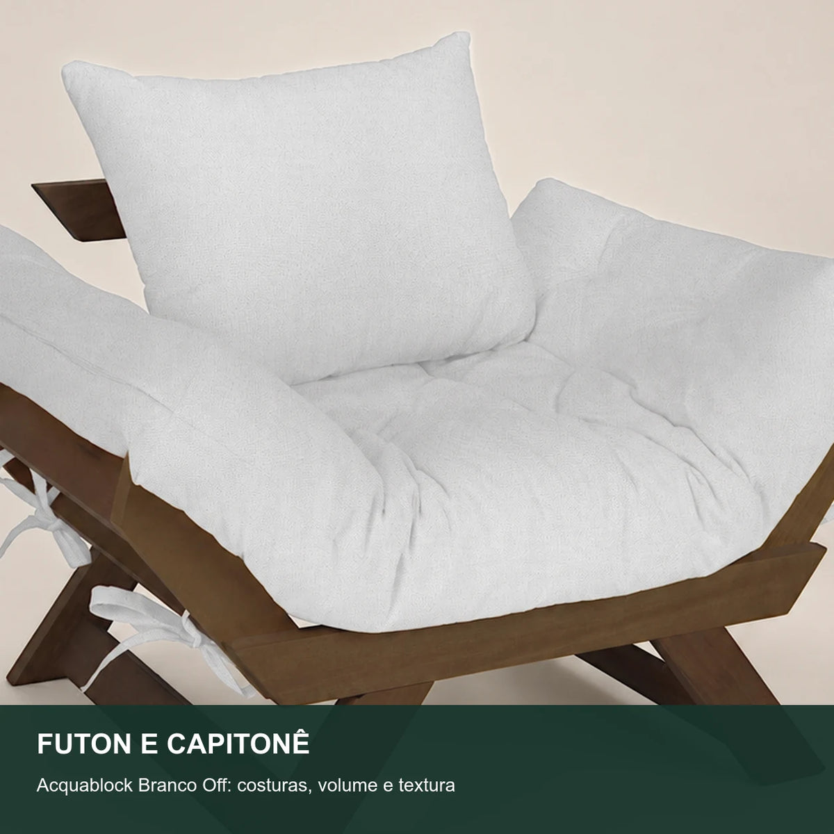 Poltrona Jap�o Acquablock Madeira Pinus Imbuia - Branco Off - detalhe-capitone