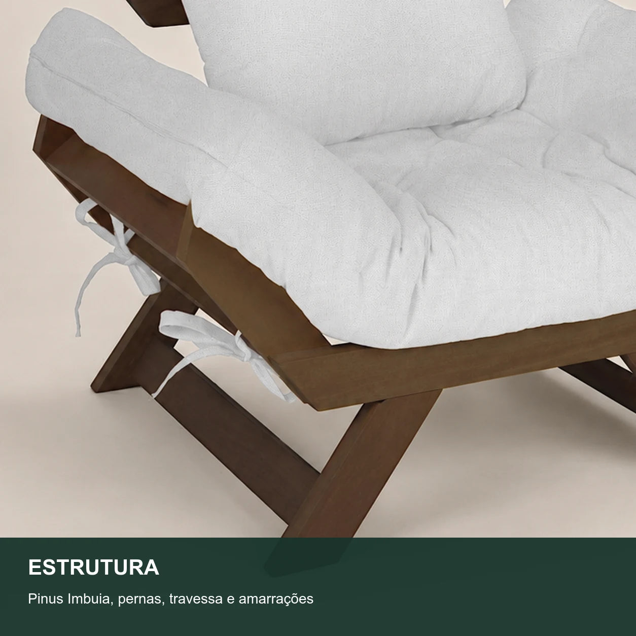 Poltrona Jap�o Acquablock Madeira Nobre Imbuia - Branco Off - detalhe-estrutura