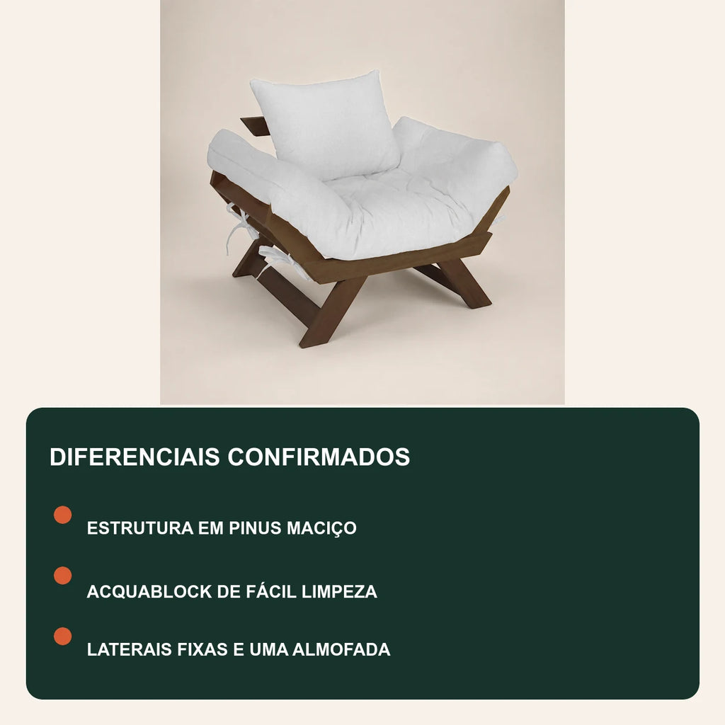 Poltrona Jap�o Acquablock Madeira Pinus Imbuia - Branco Off - diferenciais