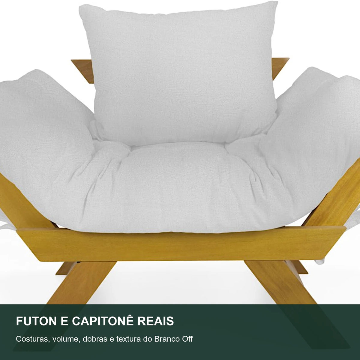 Poltrona Jap�o Acquablock Madeira Pinus Mel - Branco Off - detalhe-capitone