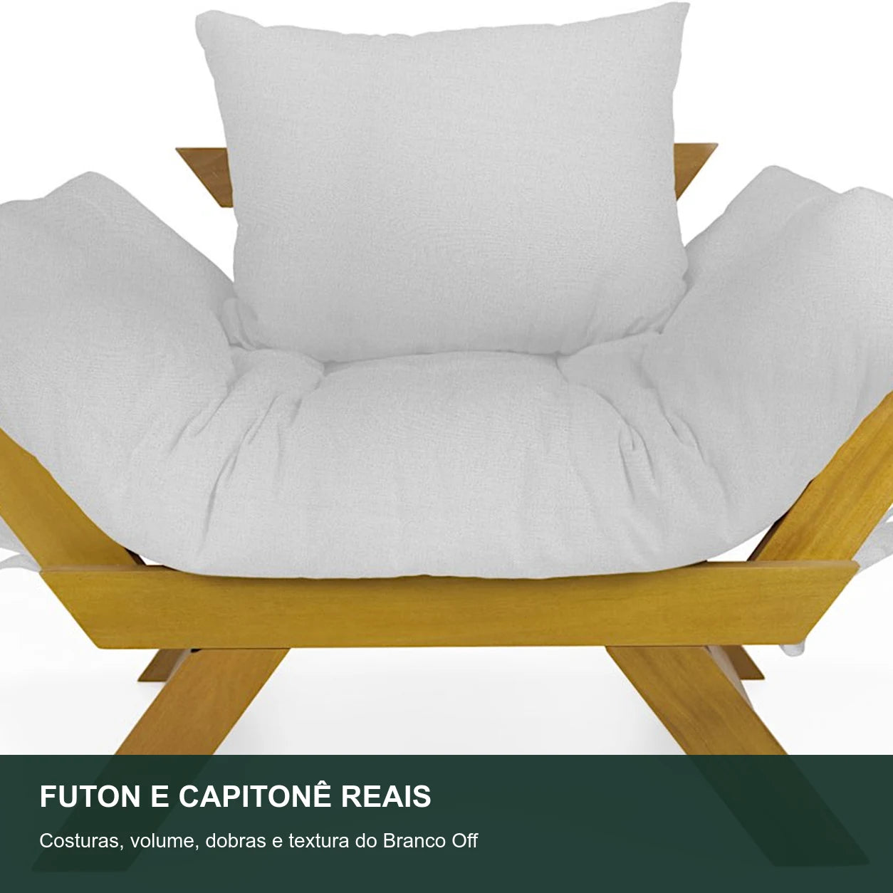 Poltrona Jap�o Acquablock Madeira Nobre Mel - Branco Off - detalhe-capitone