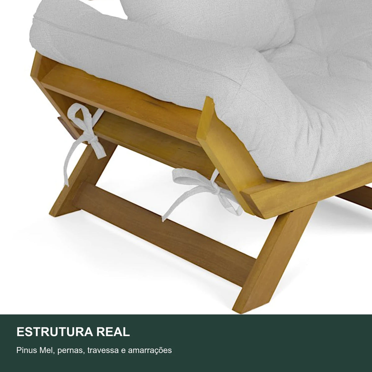 Poltrona Jap�o Acquablock Madeira Nobre Mel - Branco Off - detalhe-estrutura