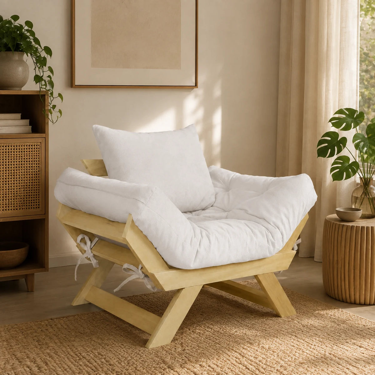 Poltrona Jap�o Acquablock Madeira Pinus Sem Pintura - Branco Off - ambientada