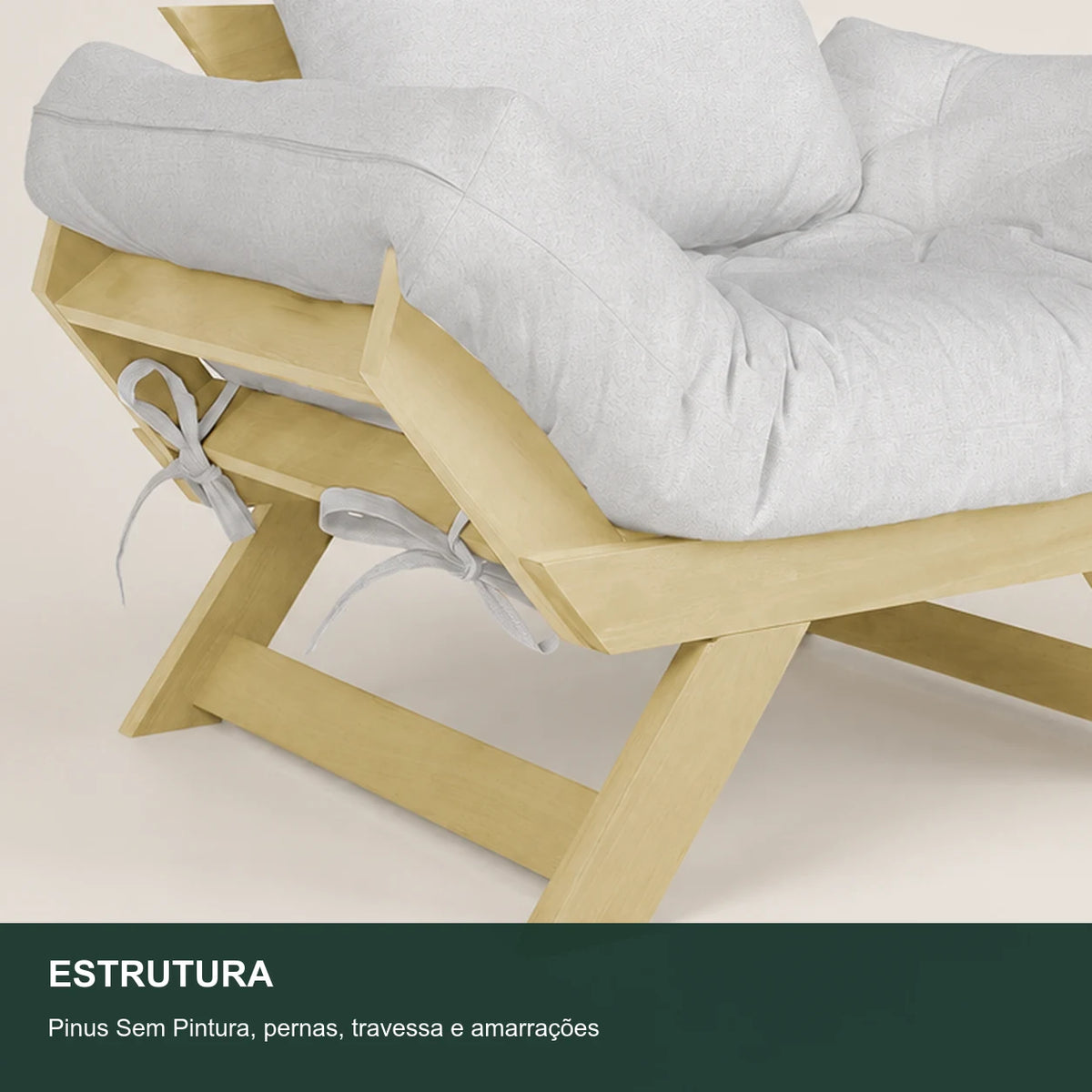 Poltrona Jap�o Acquablock Madeira Pinus Sem Pintura - Branco Off - detalhe-estrutura