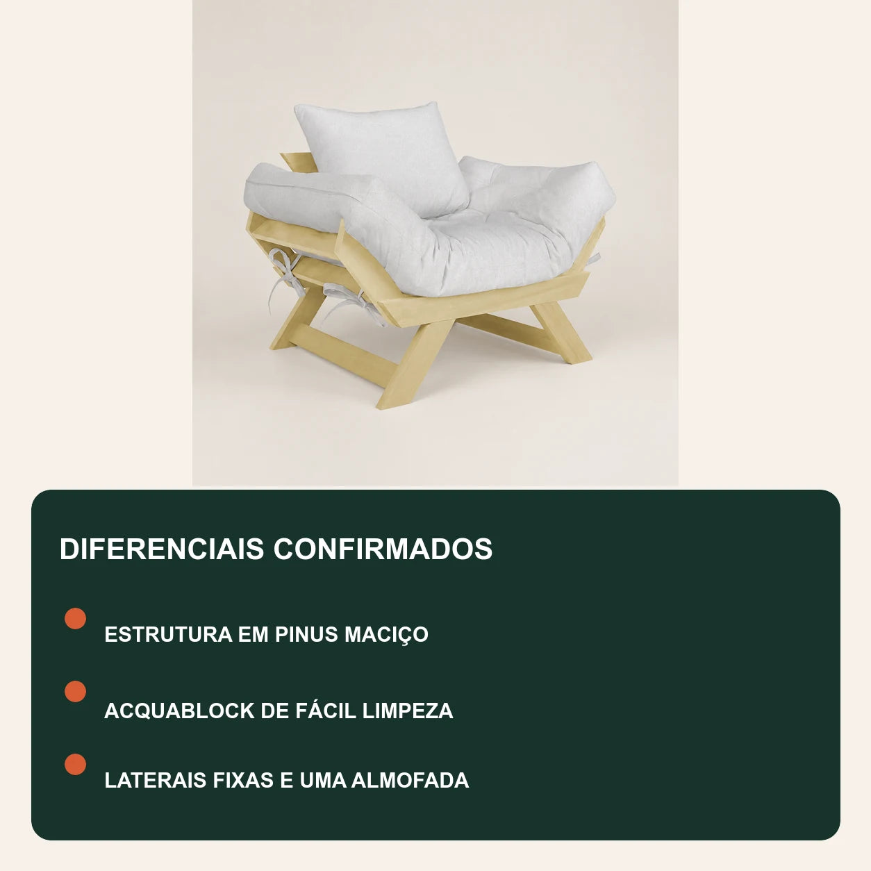 Poltrona Jap�o Acquablock Madeira Pinus Sem Pintura - Branco Off - diferenciais