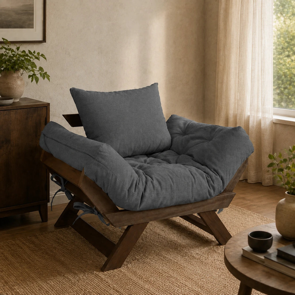 Poltrona Jap�o Acquablock Madeira Nobre Imbuia - Chumbo - ambientada