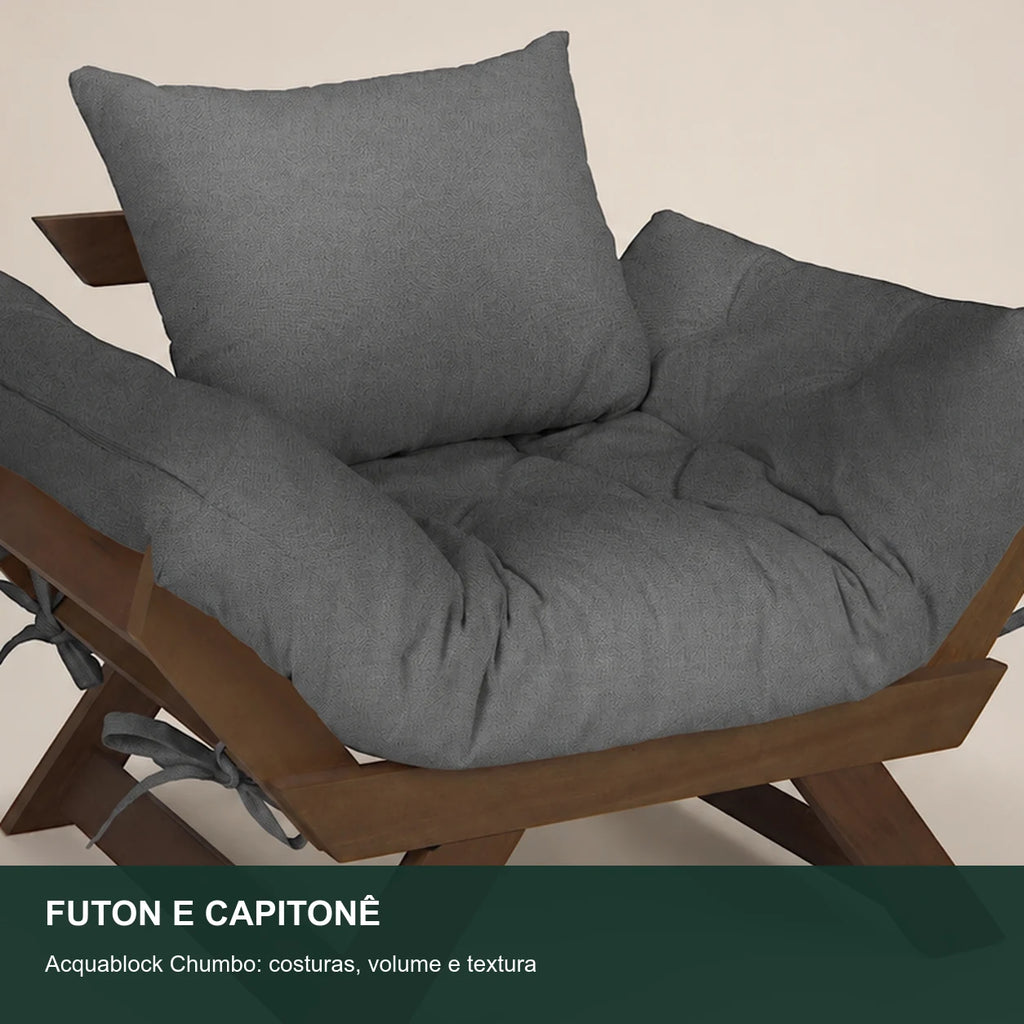 Poltrona Jap�o Acquablock Madeira Nobre Imbuia - Chumbo - detalhe-capitone