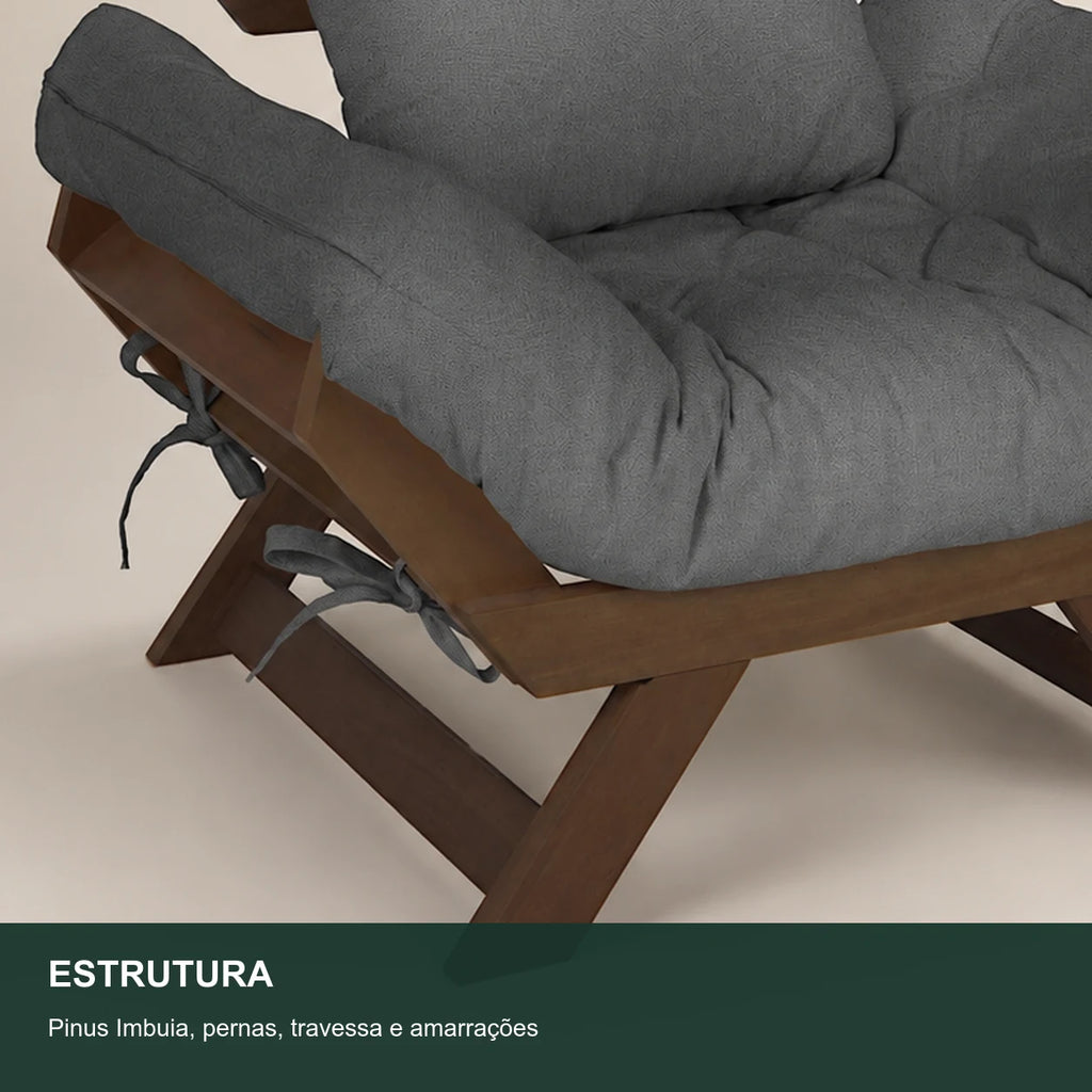 Poltrona Jap�o Acquablock Madeira Pinus Imbuia - Chumbo - detalhe-estrutura