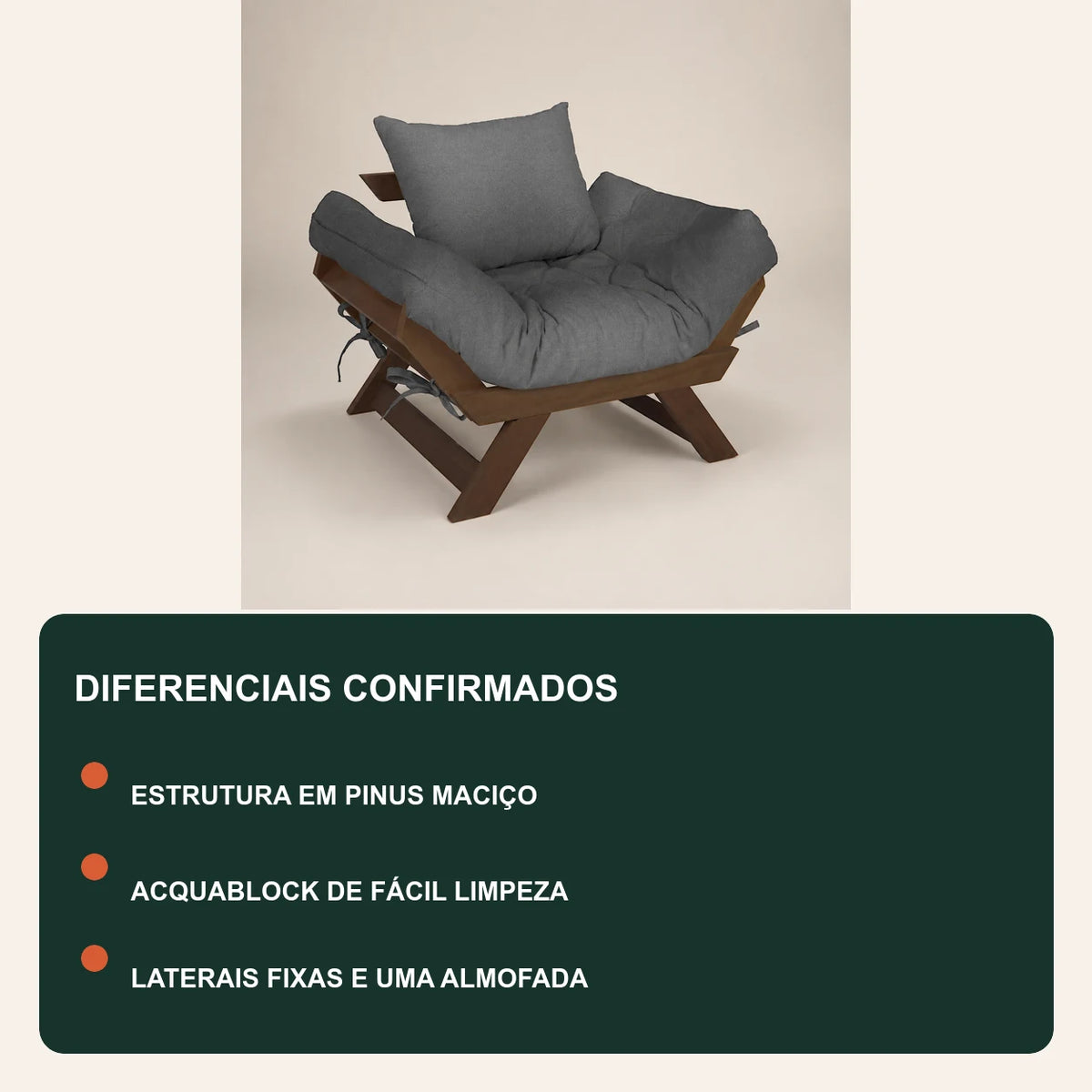 Poltrona Jap�o Acquablock Madeira Nobre Imbuia - Chumbo - diferenciais
