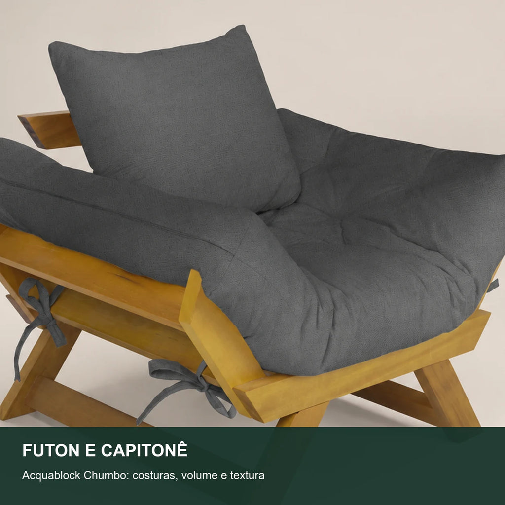 Poltrona Jap�o Acquablock Madeira Pinus Mel - Chumbo - detalhe-capitone