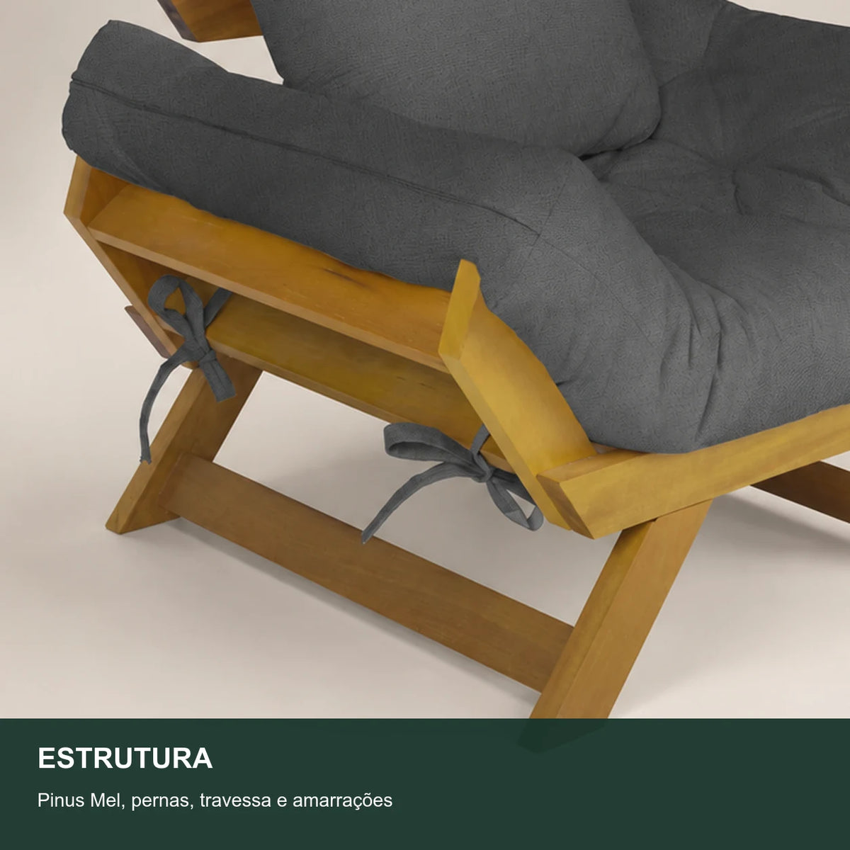 Poltrona Jap�o Acquablock Madeira Pinus Mel - Chumbo - detalhe-estrutura