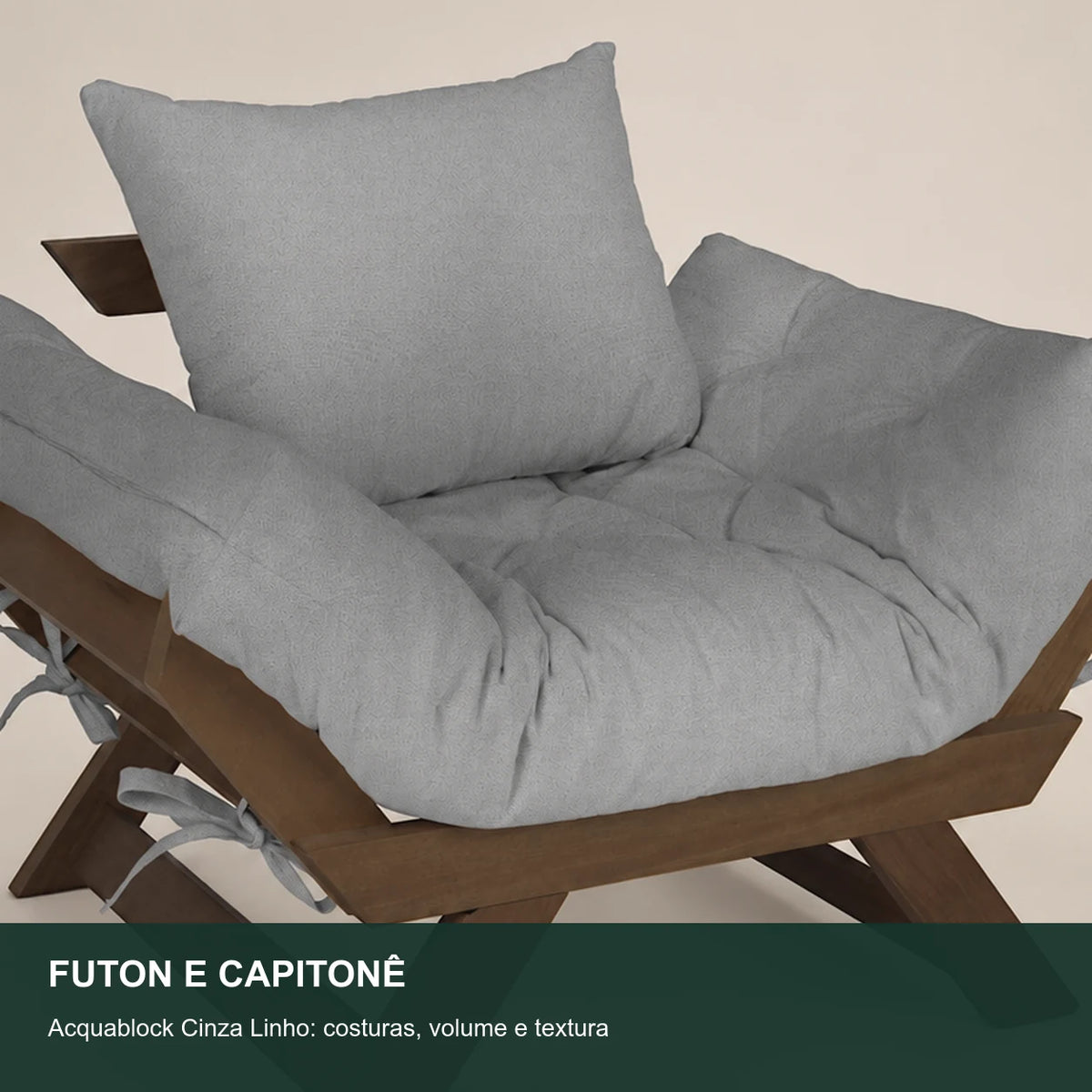 Poltrona Jap�o Acquablock Madeira Nobre Imbuia - Cinza Linho - detalhe-capitone