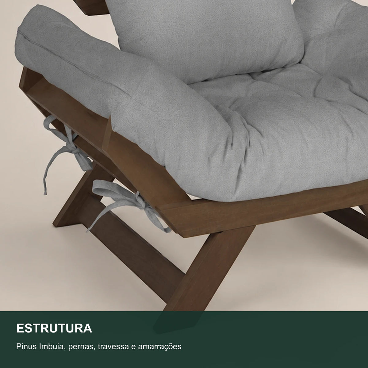 Poltrona Jap�o Acquablock Madeira Nobre Imbuia - Cinza Linho - detalhe-estrutura