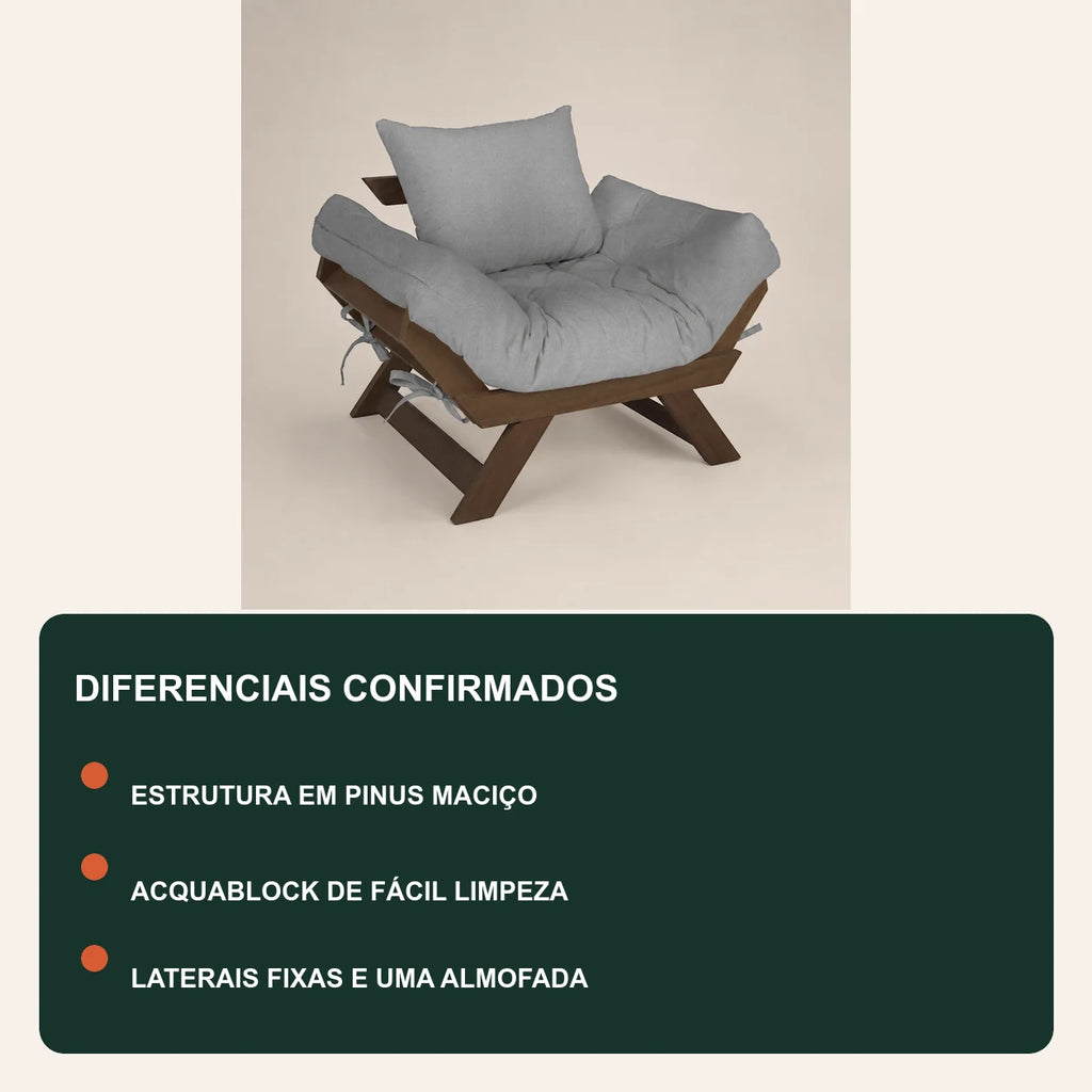 Poltrona Jap�o Acquablock Madeira Pinus Imbuia - Cinza Linho - diferenciais