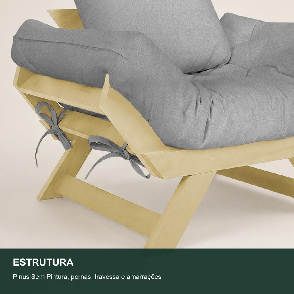 Poltrona Jap�o Acquablock Madeira Pinus Sem Pintura - Cinza Linho - detalhe-estrutura