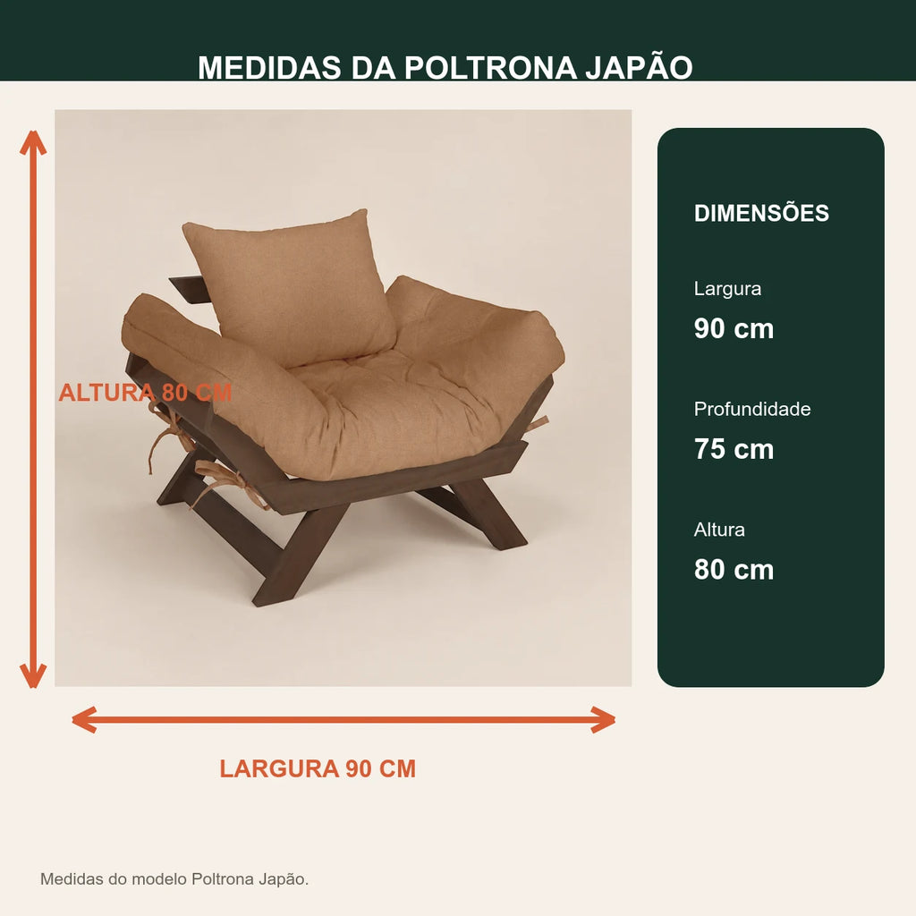 Poltrona Jap�o Acquablock Madeira Nobre Imbuia - Fendi - medidas