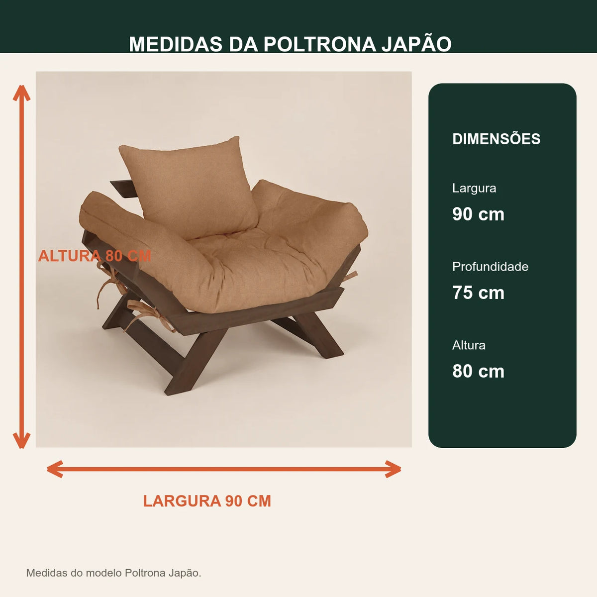 Poltrona Jap�o Acquablock Madeira Nobre Imbuia - Fendi - medidas