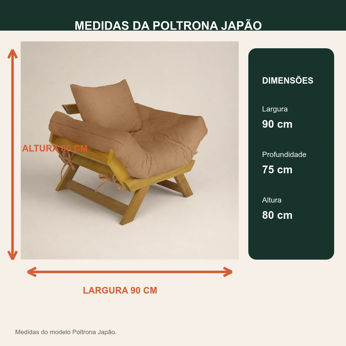 Poltrona Jap�o Acquablock Madeira Nobre Mel - Fendi - medidas