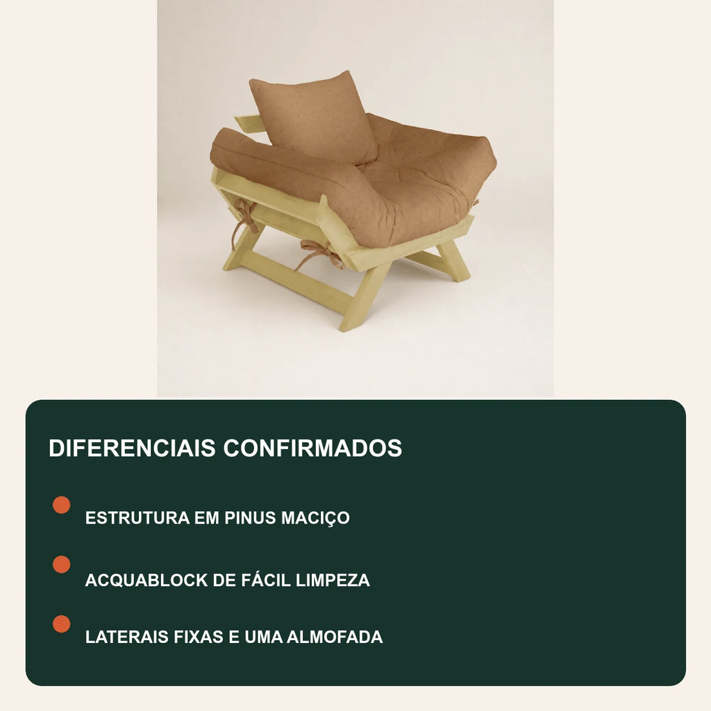 Poltrona Jap�o Acquablock Madeira Pinus Sem Pintura - Fendi - diferenciais