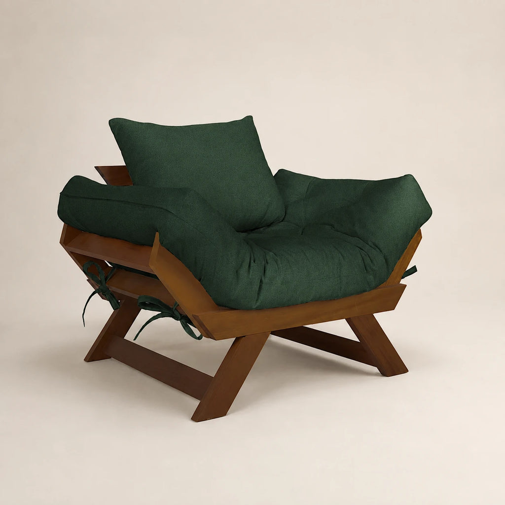 Poltrona Jap�o Acquablock Madeira Nobre Imbuia - Verde Oliva